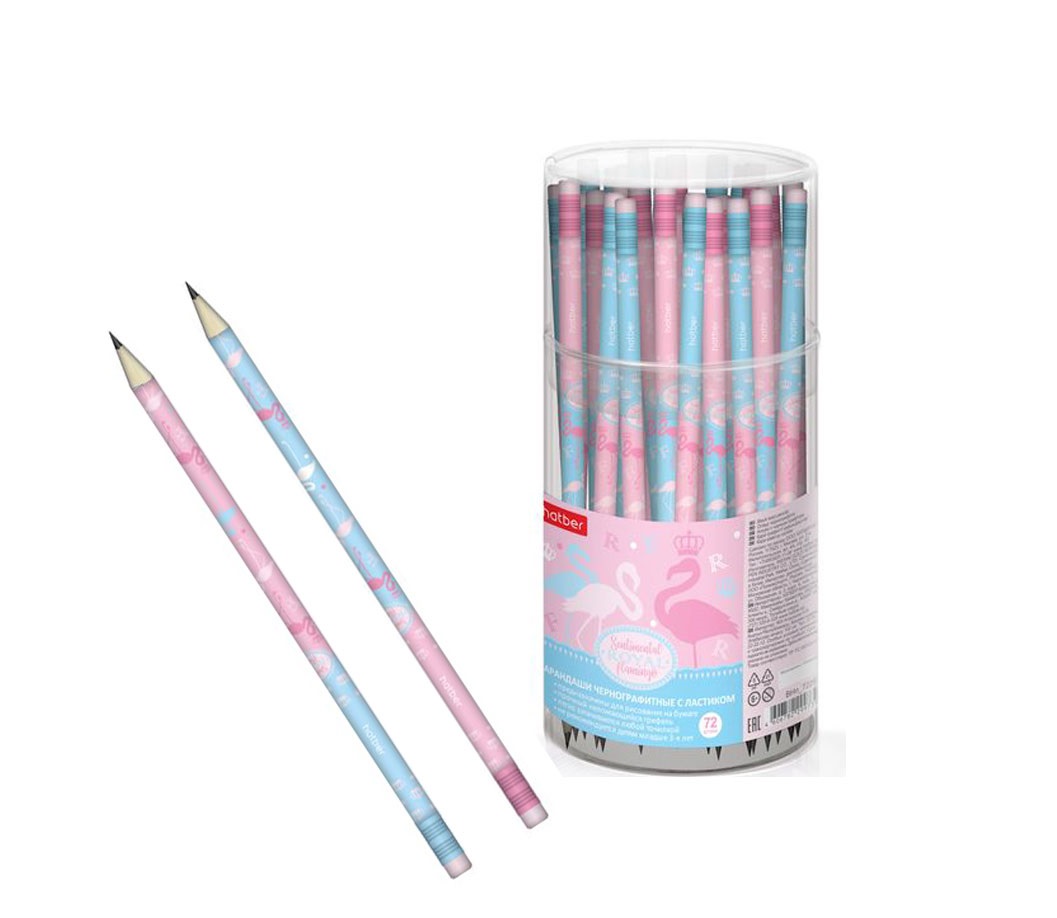

Карандаш Hatber Flamingo HB круглый корпус, с ластиком, 72 шт.