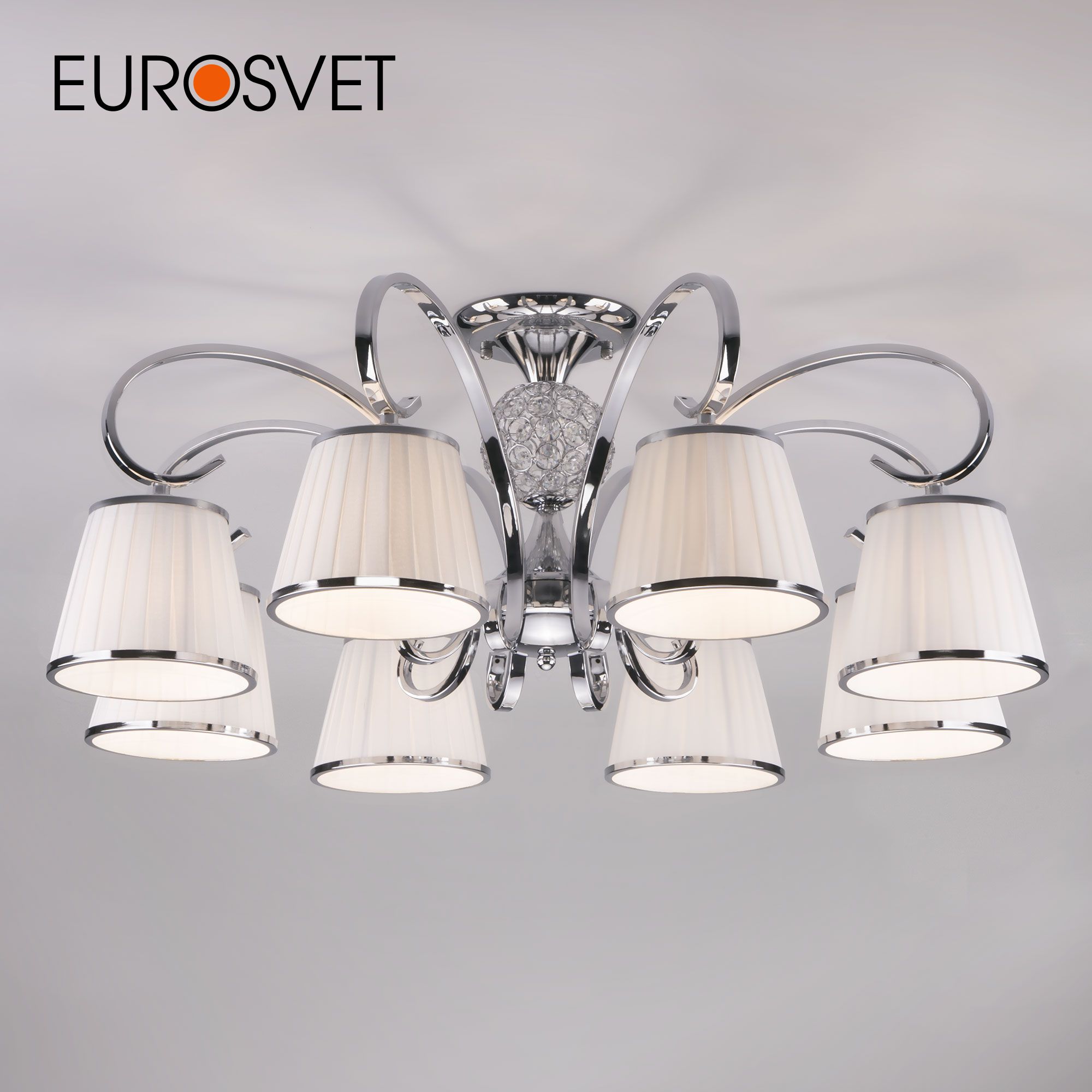 

Потолочная люстра на 8 тканевых абажуров Eurosvet Tessa 60088/8 Е14 хром