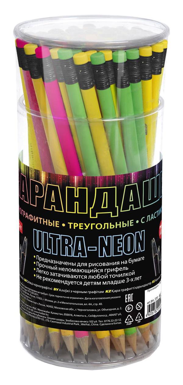 

Карандаш Hatber ULTRA Neon HB с ластиком, трехгранный корпус, 72 шт.