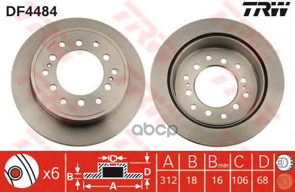 

Диск Тормозной Toyota Land Cruiser 120 Задний (1Шт.) Trw Df4484