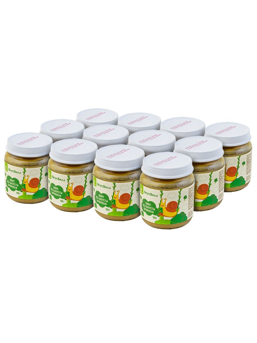 

Пюре ВкусВилл из брокколи, с 4 месяцев, 12 шт. по 100 г., из брокколи