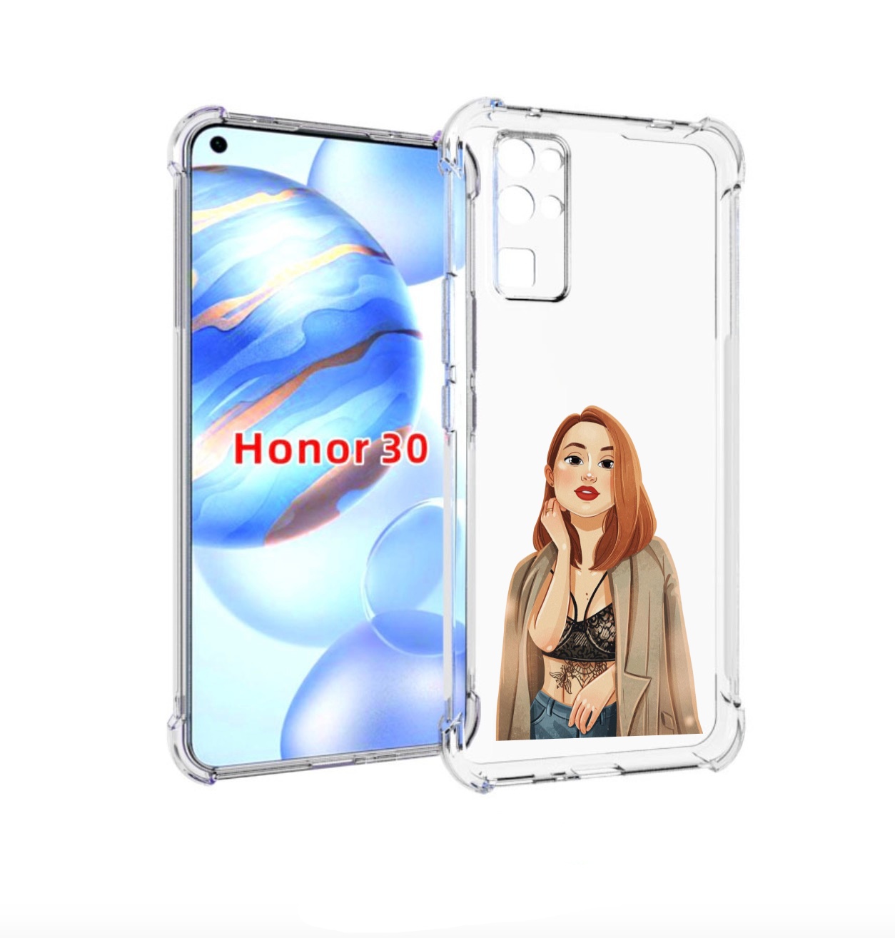 

Чехол бампер MyPads девушка-в-кружевном-2 для Honor 30 (BMH-AN10, Прозрачный, Tocco