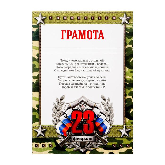 

Грамота 23 февраля, камуфляж, с текстом, 21х29,7 см (40 шт)
