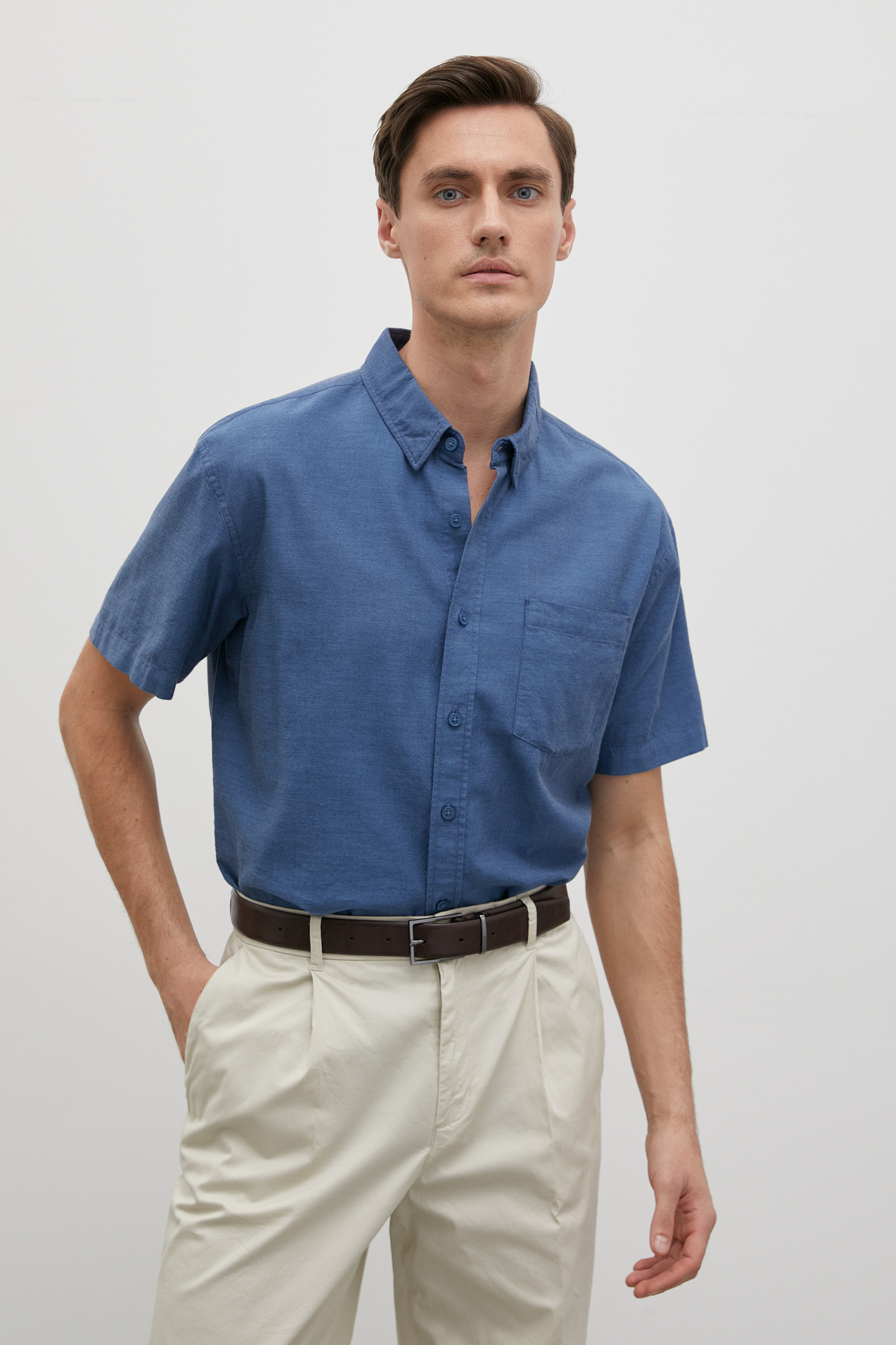 Рубашка мужская Finn Flare FSC21004 синяя XL