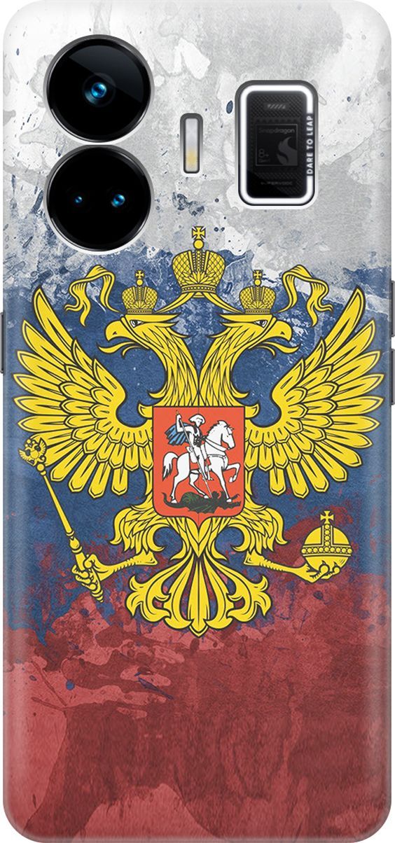 

Чехол на Realme GT Neo 5 "Герб и Флаг РФ", Голубой;желтый, 158668