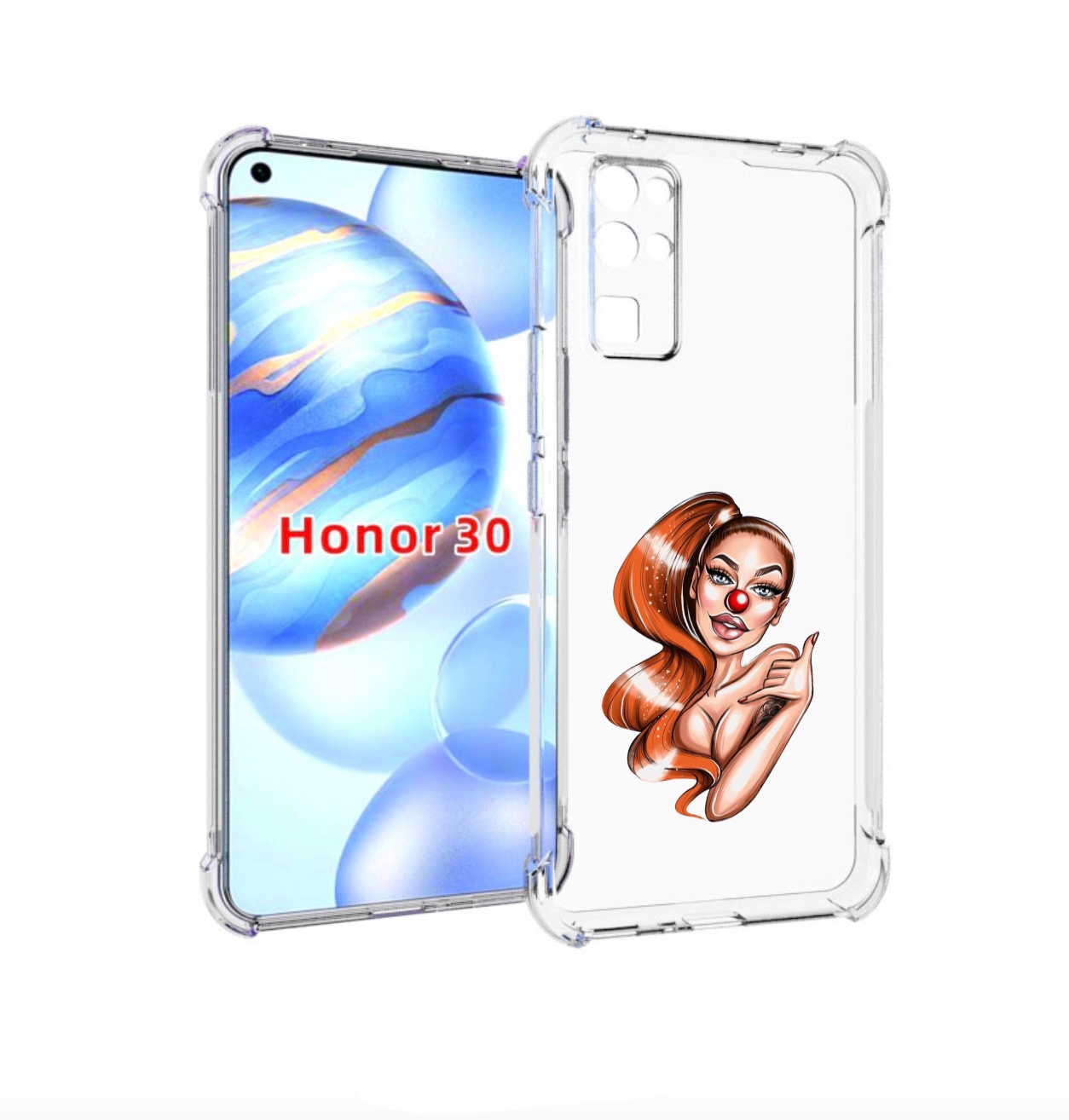 

Чехол бампер MyPads девушка-клоун для Honor 30 (BMH-AN10) против, Прозрачный, Tocco