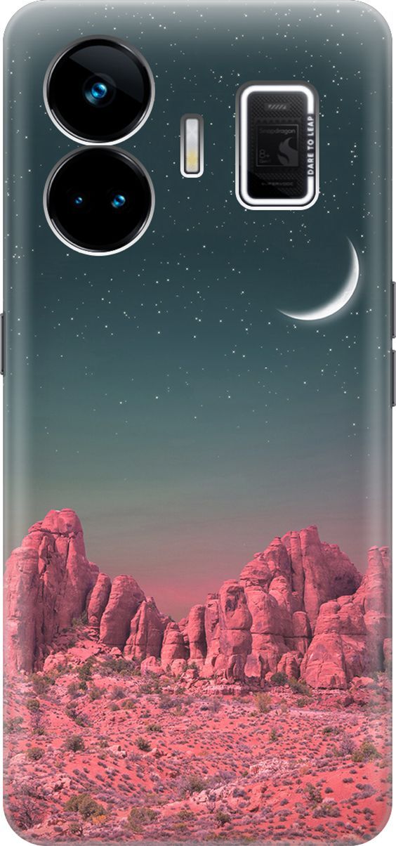 

Чехол на Realme GT Neo 5 "Месяц над розовыми горами", Розовый;черный, 158674