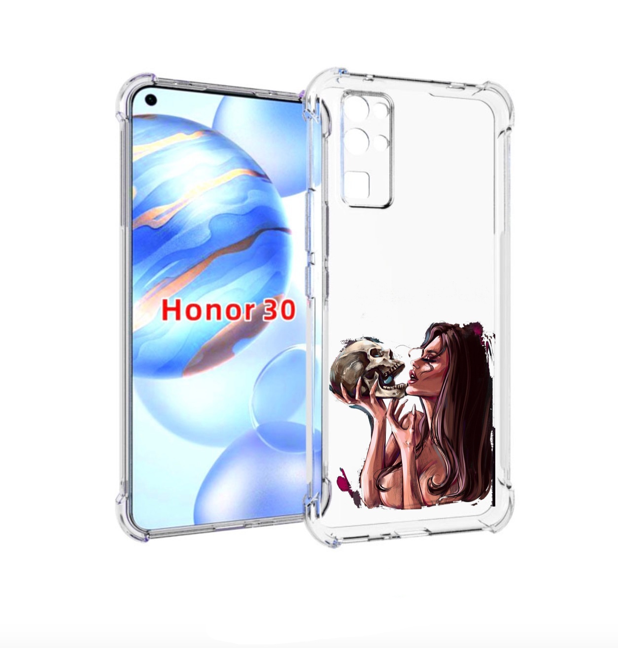 

Чехол бампер MyPads девушка-модель-с-черепом для Honor 30 (BMH-A, Прозрачный, Tocco