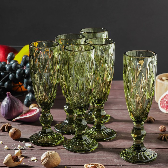Набор бокалов для шампанского Magistro «Круиз», 160 мл, 7x20 см, 6 шт, цвет зелёный