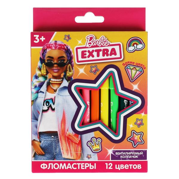 

Фломастеры БАРБИ 12цв круглые карт коробка barbie extra Умка в кор.12*12наб