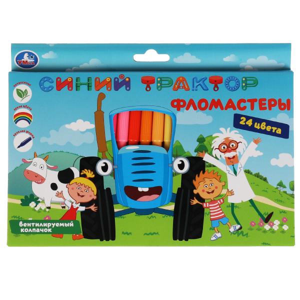 

Фломастеры Синий ТРАКТОР 24цв круглые карт коробка Умка в кор.6*12наб