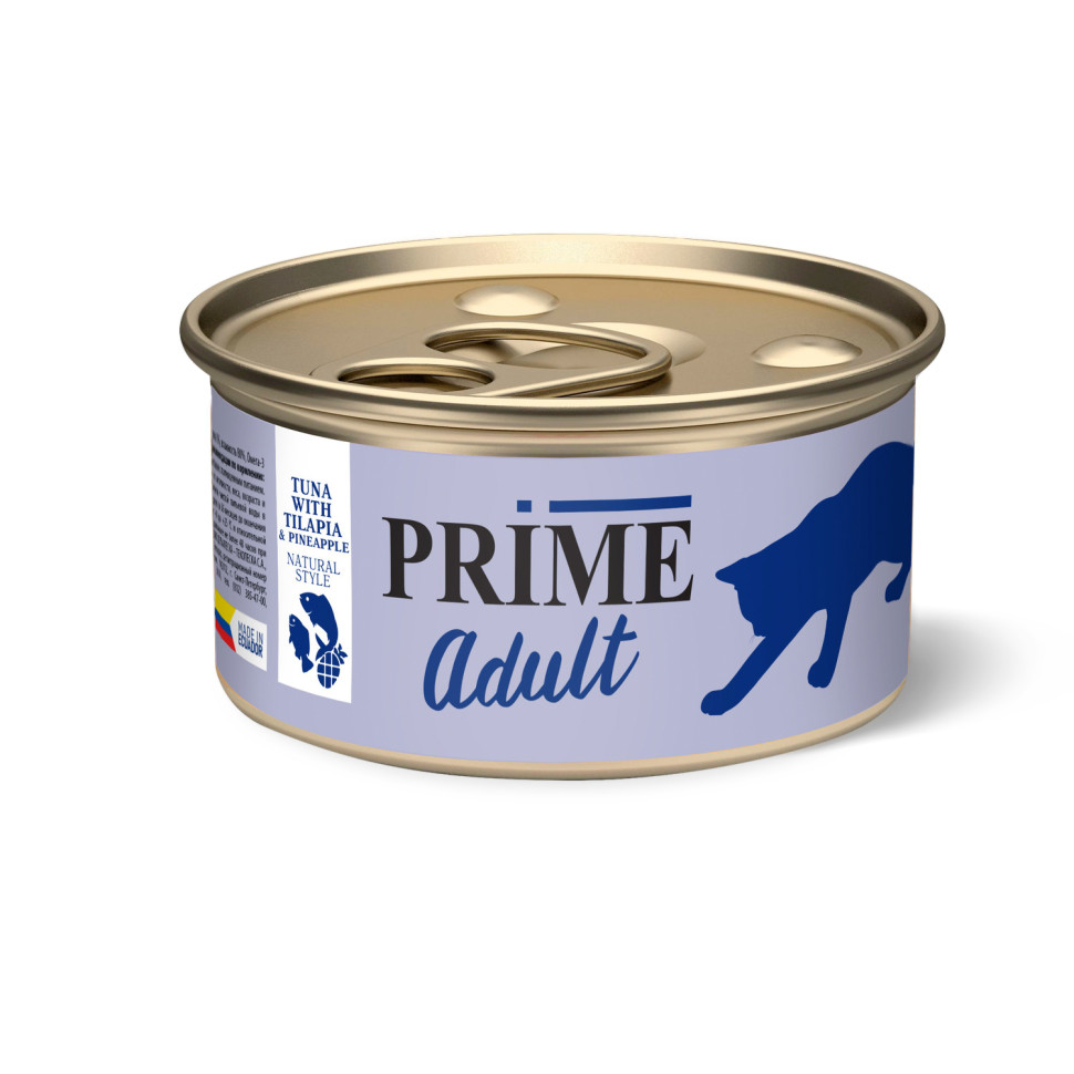 

Консервы для кошек Prime с тунцом, тилапией и ананасом, 12шт по 85г
