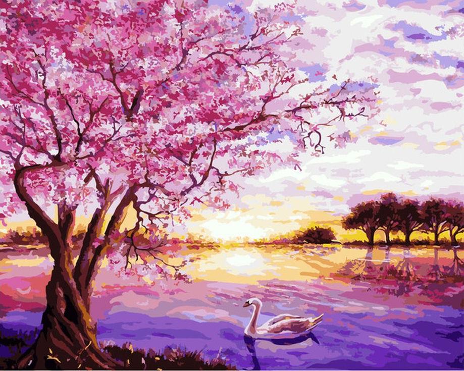 

Картина по номерам Цветной Сакура и лебедь, 30x40, Сакура и лебедь
