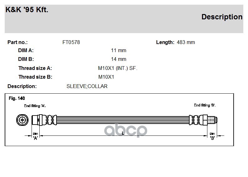 

Шланг Тормозной Передн Mercedes: C-Klasse (W202) C 180 94-00 K&K FT0578