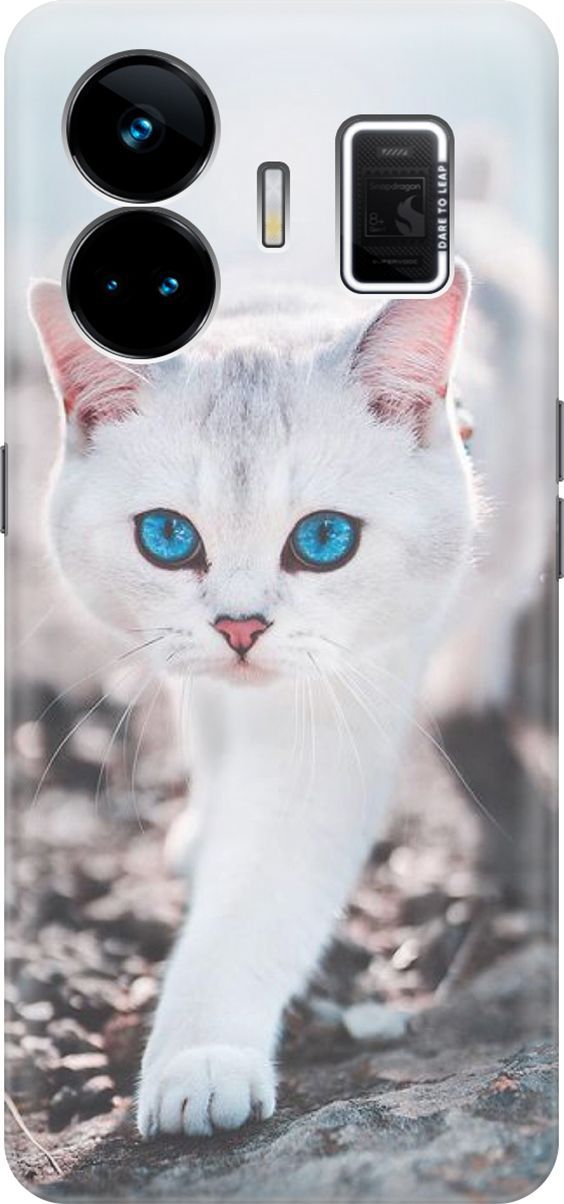 

Чехол на Realme GT Neo 5 "Голубоглазый кот", Белый;серый, 158671