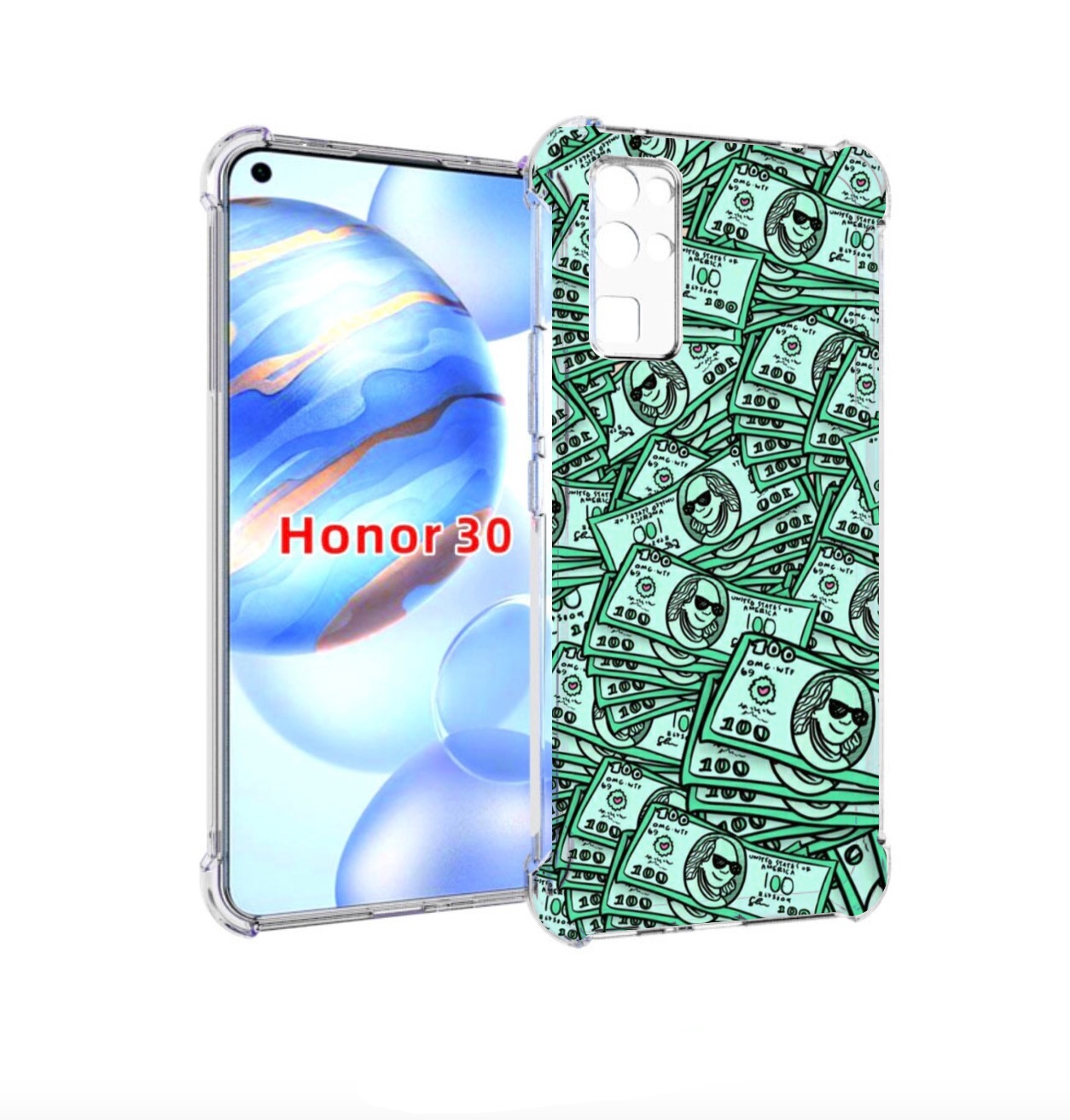 

Чехол бампер MyPads доллары картинка для Honor 30 (BMH-AN10) про, Прозрачный, Tocco