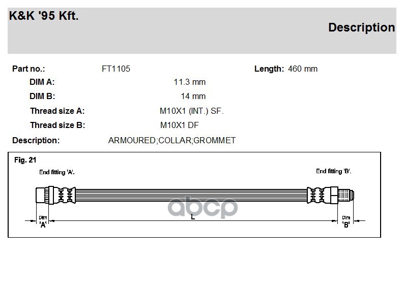 

Шланг Тормозной Передн KK FT1105