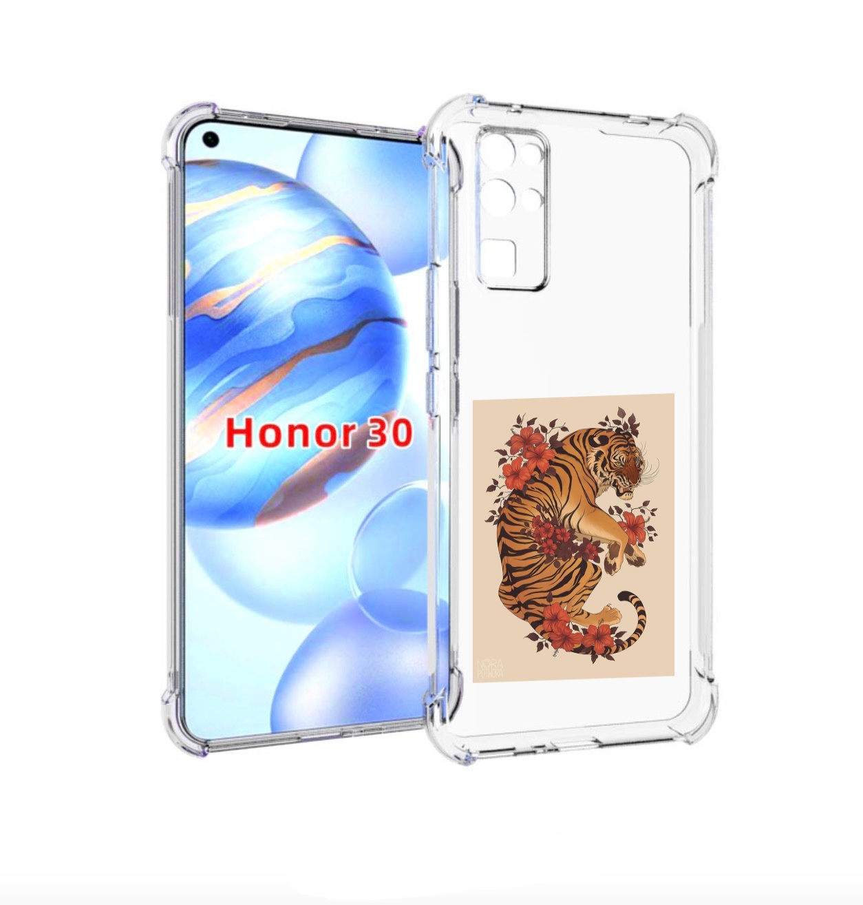 

Чехол бампер MyPads злой-тигр-с-цветами для Honor 30 (BMH-AN10), Прозрачный, Tocco