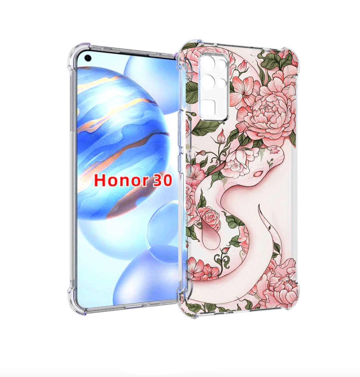 

Чехол бампер MyPads змея-в-розовых-цветах женский для Honor 30 (, Прозрачный, Tocco