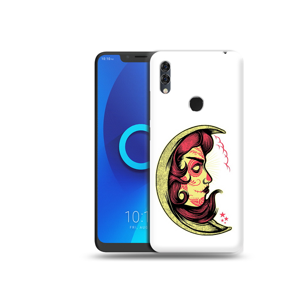 

Чехол MyPads Tocco для Alcatel 5V желтый полумесяц с лицом девушки, Прозрачный, Tocco
