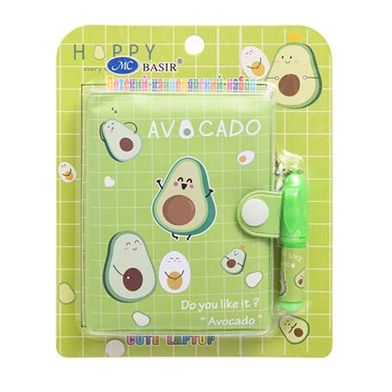 фото Детский подарочный набор весёлый авокадо блокнот с счастливым авокадо+мини-ручка зеленый mc-basir