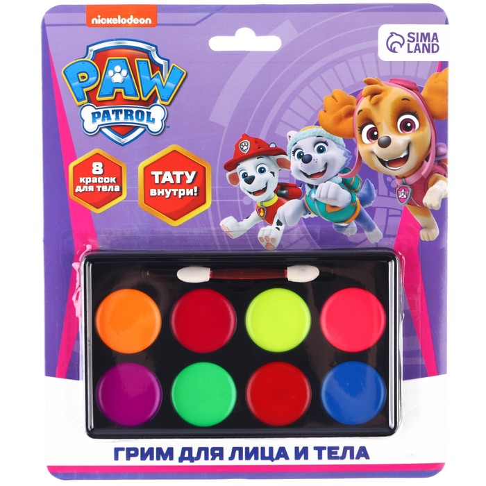 Грим для лица и тела Paw Patrol, для девоч., краски 8 цв, аппликатор, тату