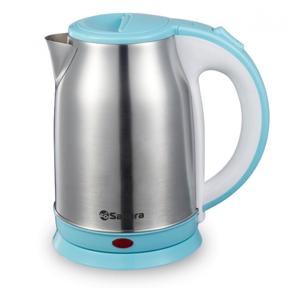 Чайник электрический SAKURA SA-2147BL 1.8 л голубой, серебристый чайник электрический sakura sa 2176w белый 1 7 л 1800 вт скрытый нагревательный элемент пластик