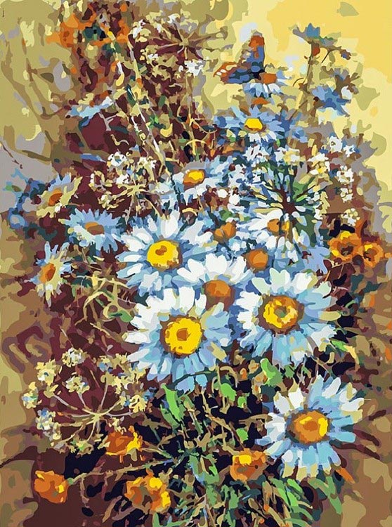 

Картина по номерам Белоснежка Букет с ромашками и бабочкой, 30x40, Букет с ромашками и бабочкой