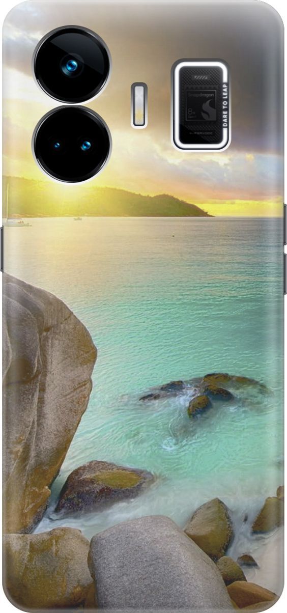 

Чехол на Realme GT Neo 5 "Закат на каменистом берегу", Бирюзовый;желтый, 158674