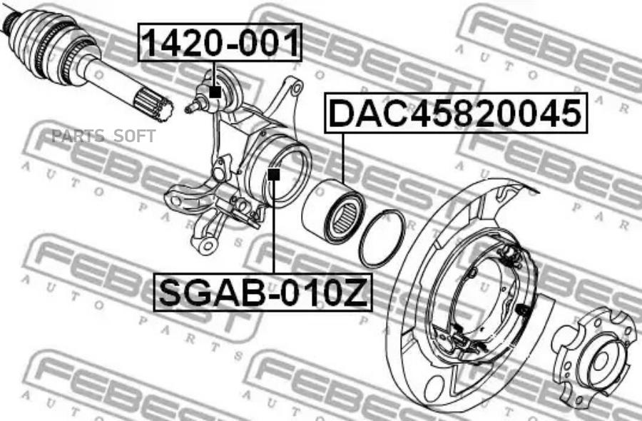 

Подшипник ступ.ssangyong kyron/rexton/rodius 01- зад. Febest DAC45820045