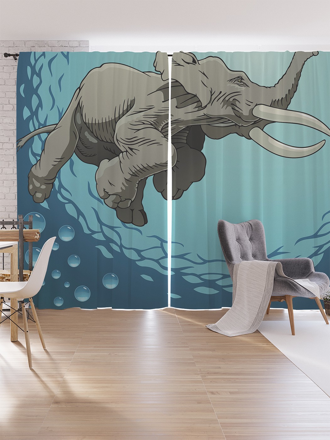 

Шторы под лён JoyArty "Слоненок плывет", серия Oxford DeLux, 340х265 см, Слоненок плывет