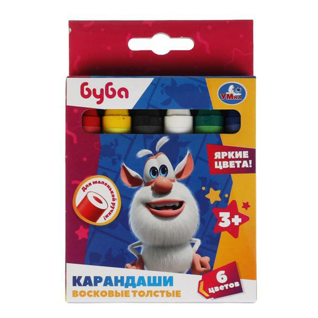 

Карандаши Умка Буба восковые толстые 6 цветов, Красный;желтый;черный;белый;зеленый;синий