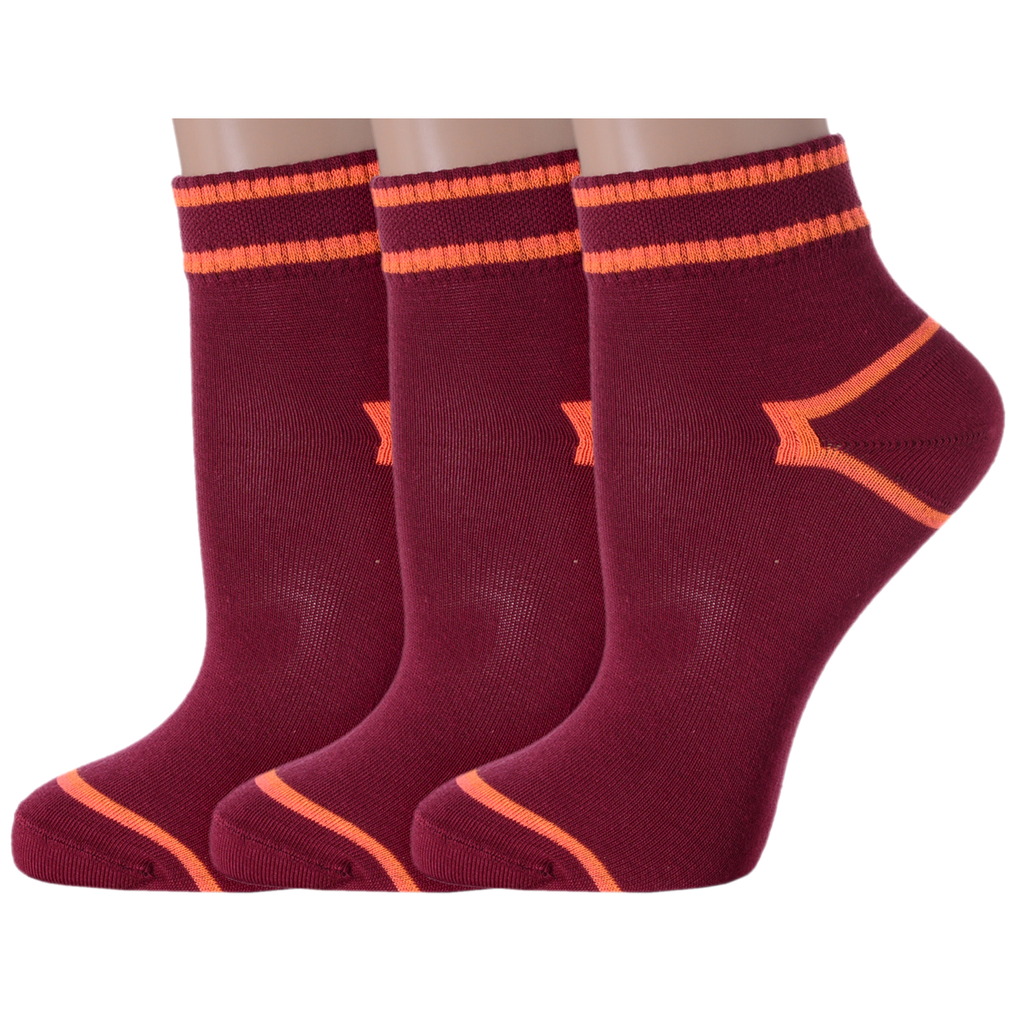 Комплект носков женских LorenzLine 3-Д124 бордовых; оранжевых 23