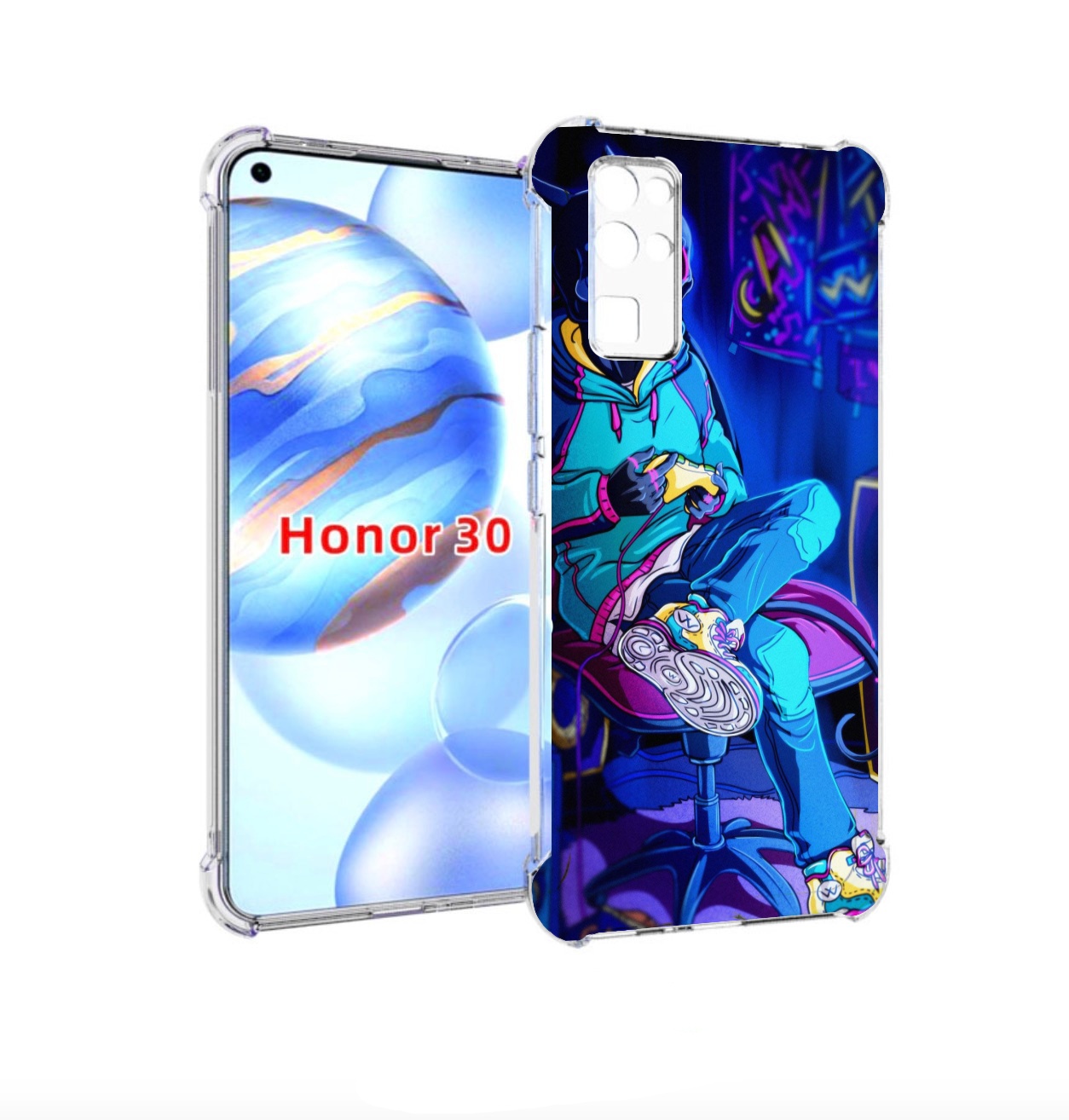 

Чехол бампер MyPads киберпанк игрок для Honor 30 (BMH-AN10) прот, Прозрачный, Tocco