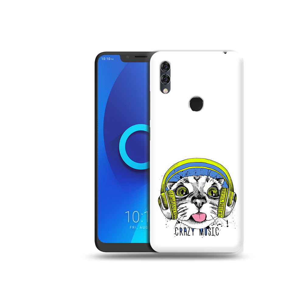 

Чехол MyPads Tocco для Alcatel 5V кошка в наушниках рисунок, Прозрачный, Tocco