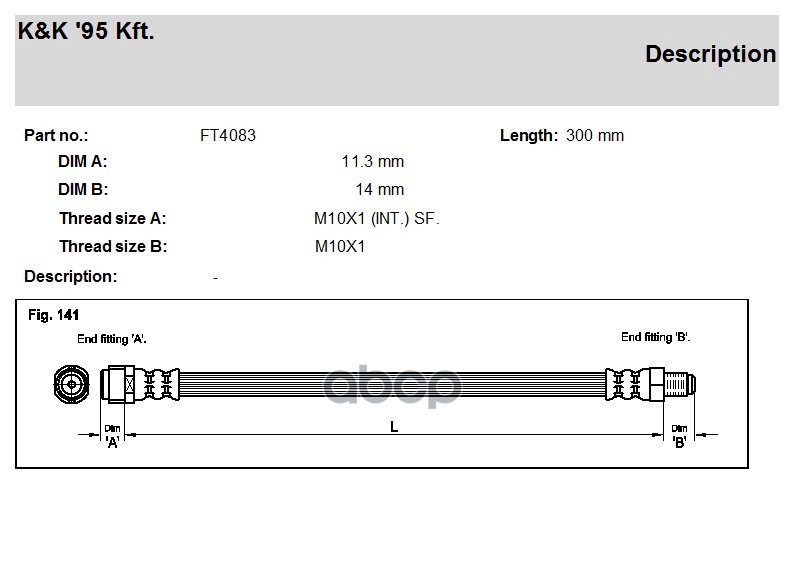 

Шланг Тормозной Kиk Ft4083 Mercedes M-Klasse (W163) Ml Ml230/Ml270 Cdi 98-05 K&K FT40