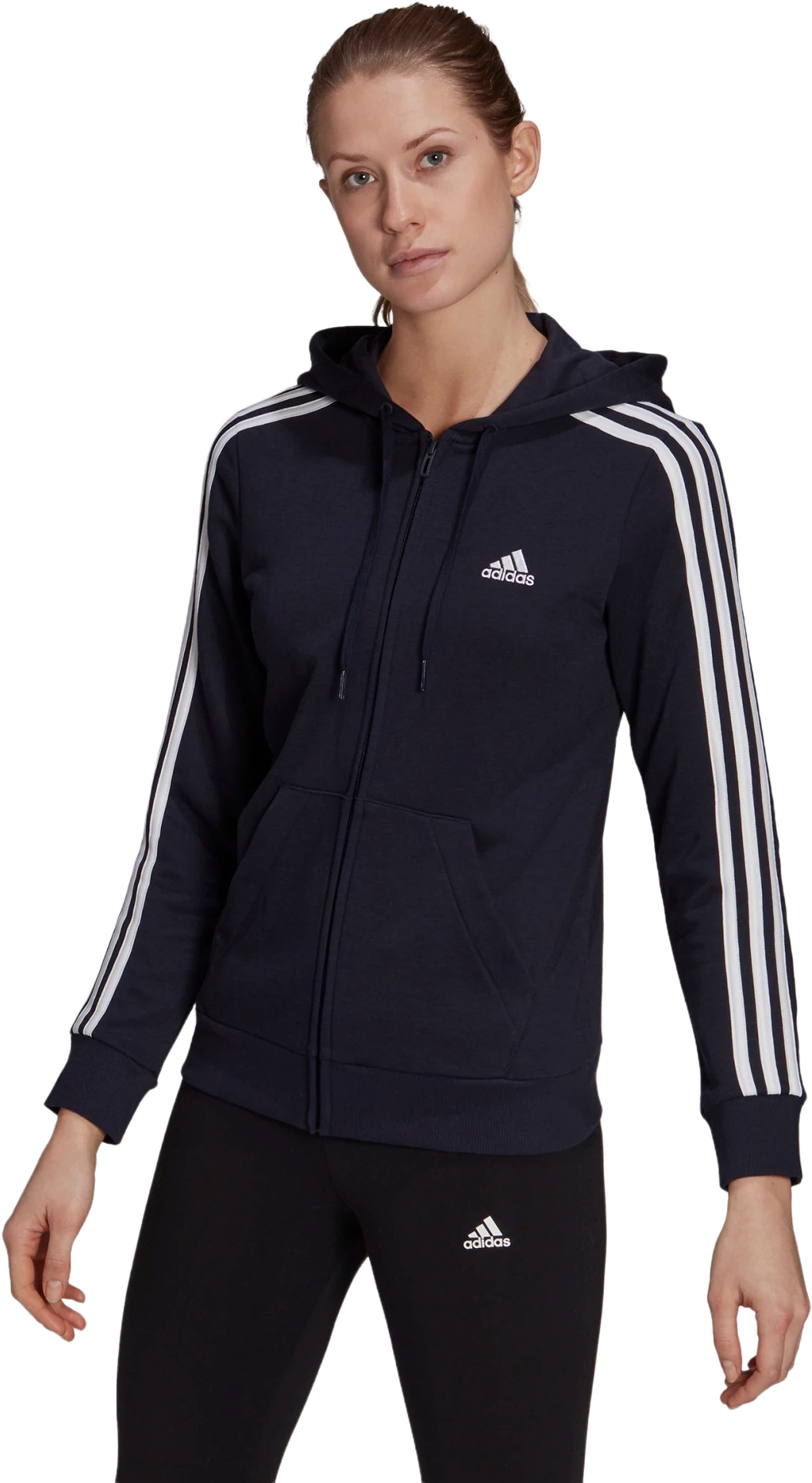 Толстовка женская Adidas W Essentials 3-Stripes Full-Zip Hoodie синяя M