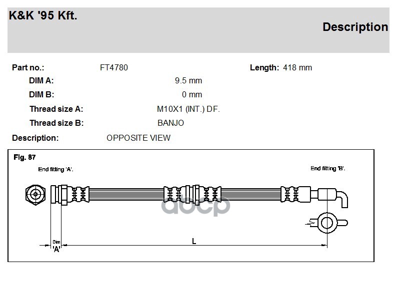 

Шланг тормозной передн MAZDA: 323 C 1.3/1.3 16V 89-94 K&K FT4780