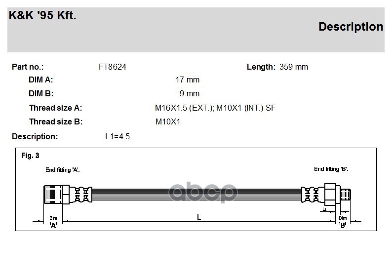 

Шланг тормозной K&K ft8624