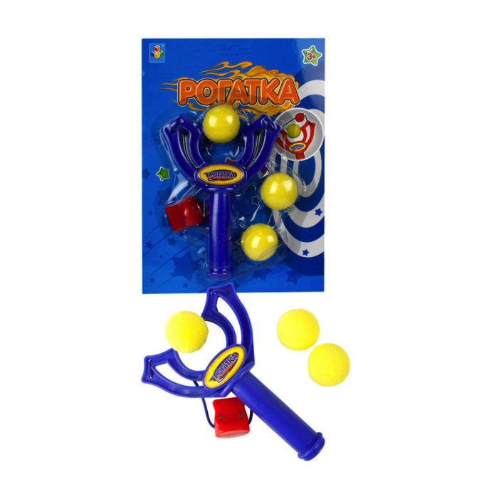Рогатка игрушечная 1toy с 3 шариками, синяя, Т10795-1