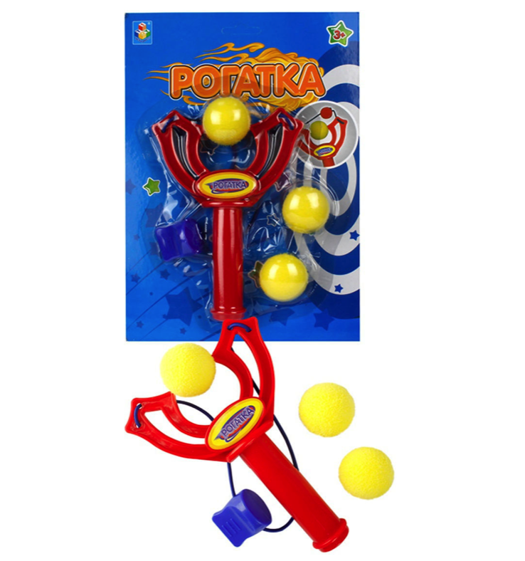 Рогатка игрушечная 1toy с 3 шариками, красная, Т10795-2