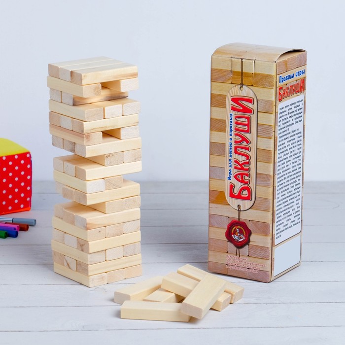 

Падающая башня "Баклуши", 54 бруска, брусок 7.5 х 1.5 х 2.5 мм