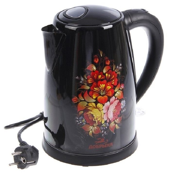 Чайник электрический Добрыня DO-1219 2 л черный, разноцветный