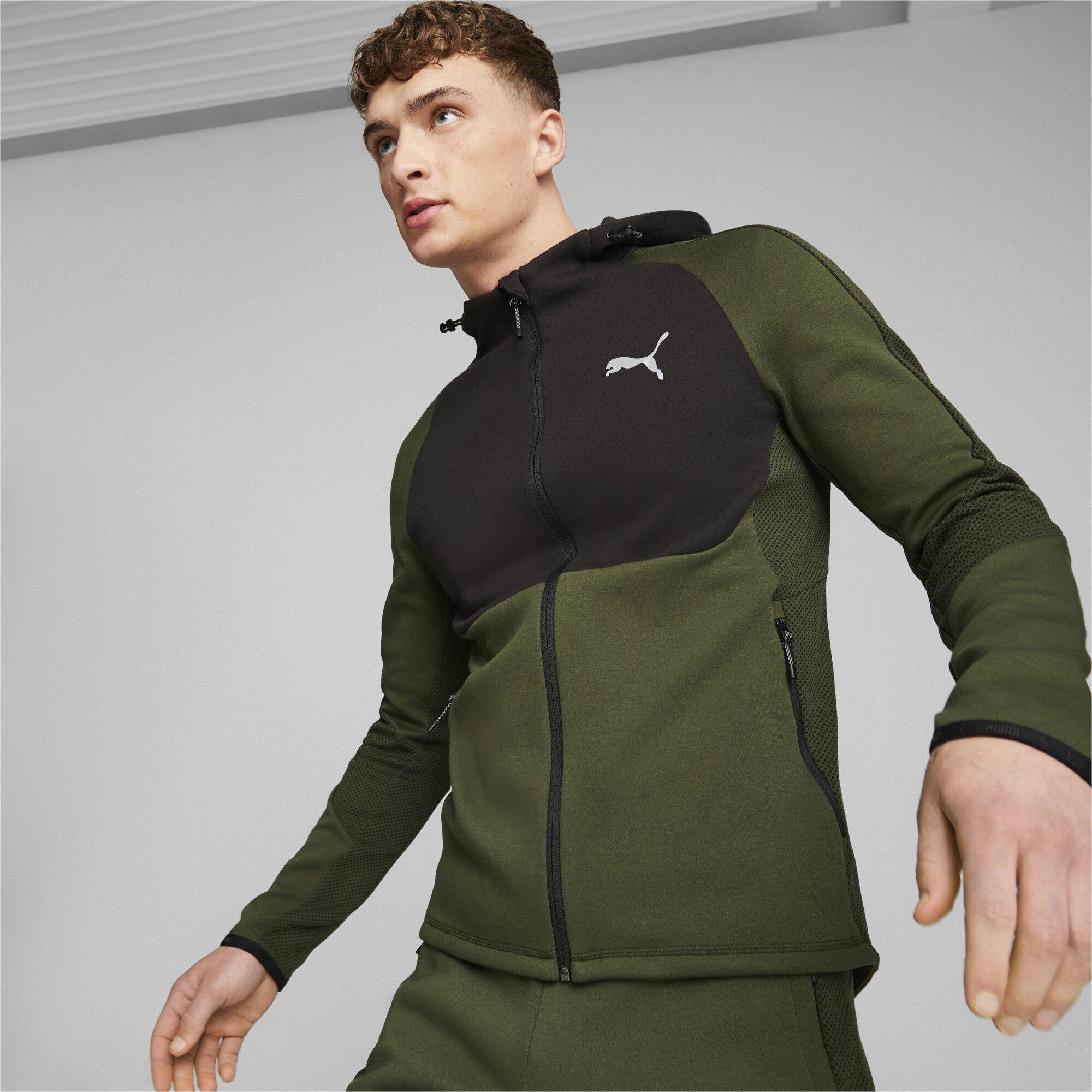 

Толстовка мужская PUMA Evostripe Full-Zip Hoodie Dk зеленая M, Зеленый, Evostripe Full-Zip Hoodie Dk