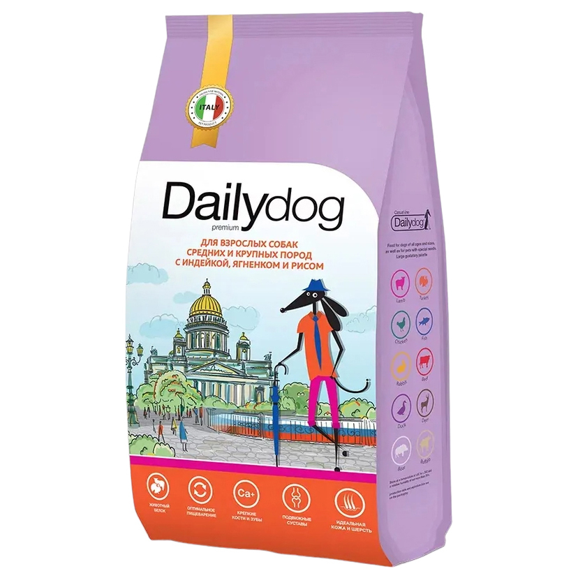 Сухой корм для собак Dailydog Dailycat casual line, индейка, ягненок, рис, 3 кг
