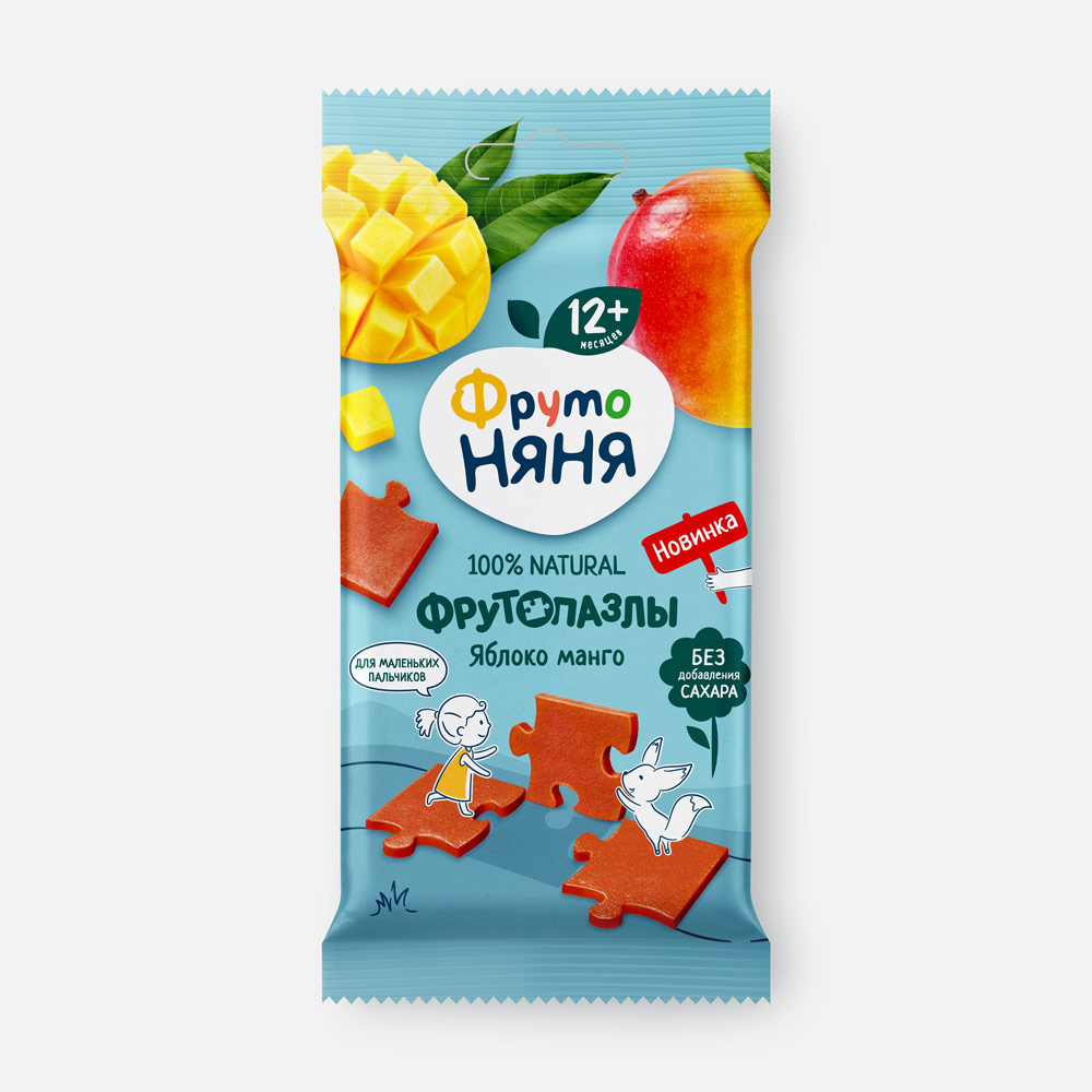 Кусочки фруктовые ФрутоНяня Фрутопазлы яблочно-манговые, с 12 месяцев, 20 г