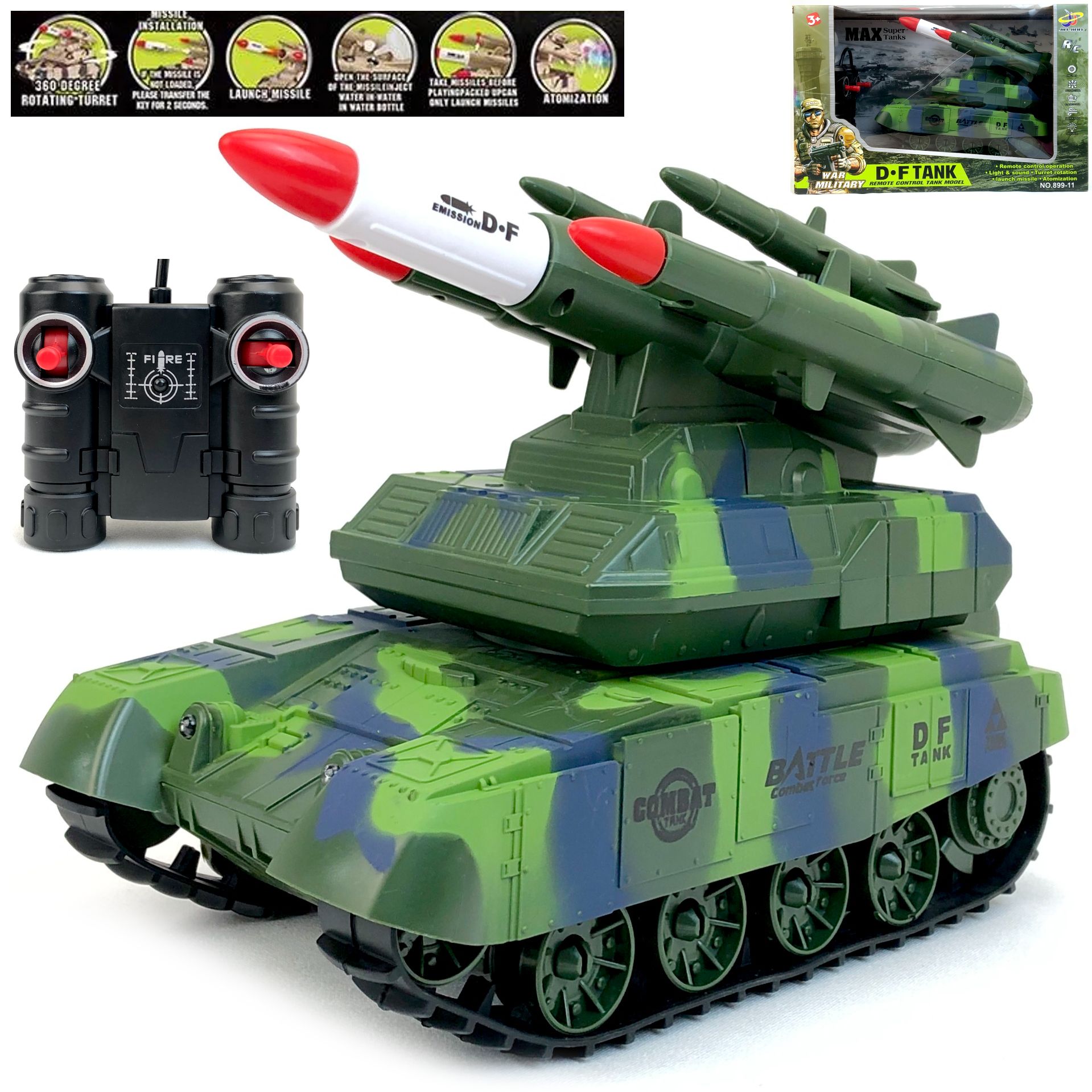 фото Радиоуправляемый танк playsmart стреляет ракетами, пар, башня вращается, свет, звук