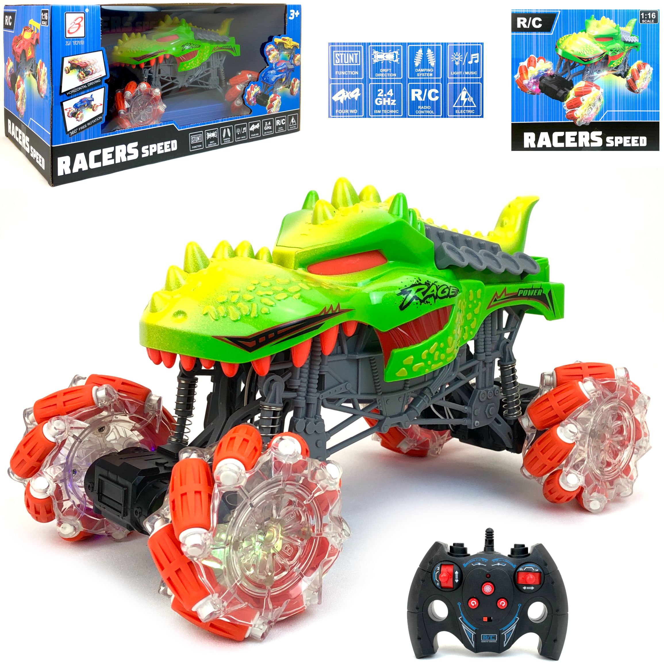

Радиоуправляемый джип PLAYSMART, 1:16, вращение 360, дрифт, на п/у, свет, звук, 4WD
