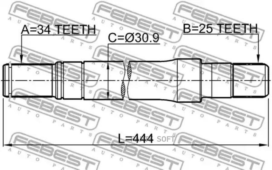 

Полуось R 25x444x34 OPEL ASTRA J 2010-2015 FEBEST 1812-A17DTRH