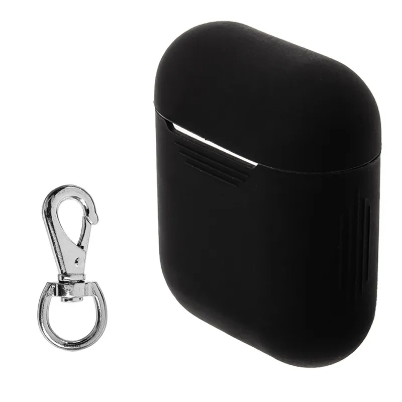 

Чехол для наушников 794579 Airpods 1 и 2 силиконовый с карабином противоударный, Черный
